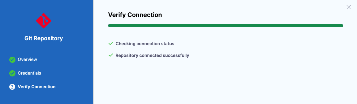 Screenshot showing the repository connection validation success message